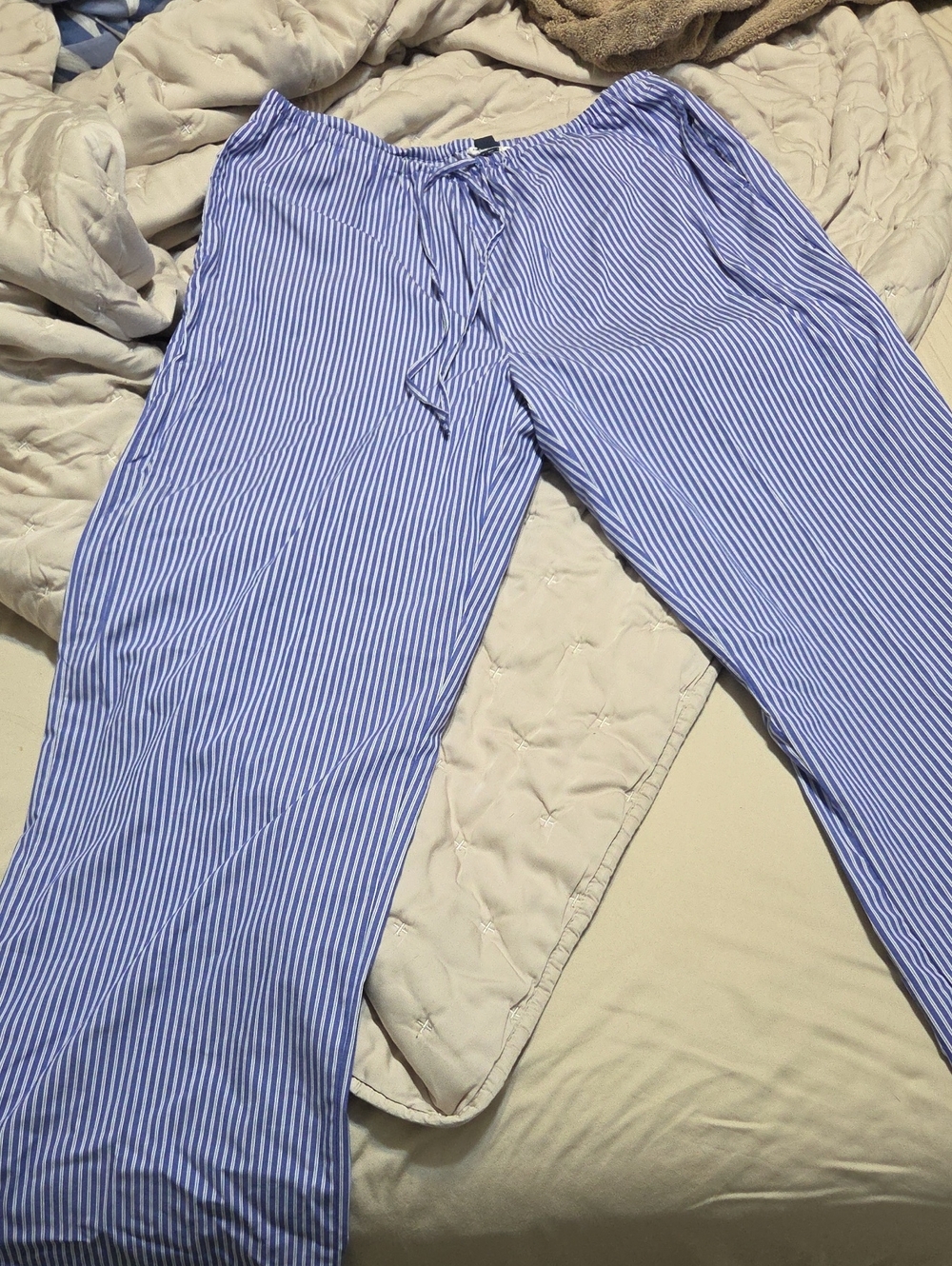 American Eagle Outfitters Blue and White Striped Wide-Leg Pants